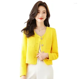 Women's Jackets 2024 Fashion Casual Women Yellow Long Sleeve Outwear Coat Office Ladies Female Tops Clothes
