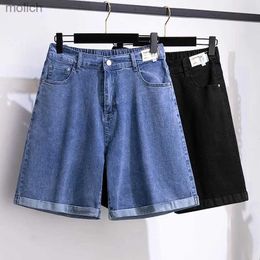 Shorts femminile 150 kg più size donne pantaloncini in denim a cinque punti Hip 150 Summer High Waist largo pantaloni a larga gamba blu nero 5xl 6xl 7xl 8xl 9xl WX