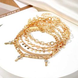 Anklets IFKM Bohemia Gold Colour Ankle Bracelet Set For Women Butterfly Key Charm Multiple Styles Anklet Chain On Leg Boho Jewellery