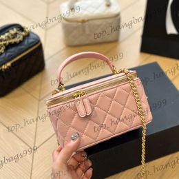 Top Leather Handle Totes Makeup Vanity Box Bags With Mirror Card Holder Lipstick Large Capacity Purse Gold Chain Crossbody Purse Black Pink White 18X10CM