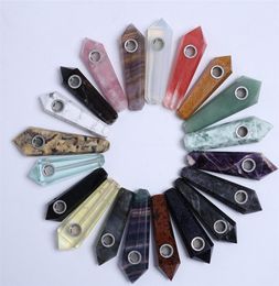 HJT Whole Cheap Mixed Gemstone Quartz Crystal Smoking Pipes Healing Wands Tobacco Pipes Reiki smoking 2011266