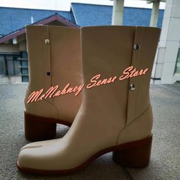 Casual Shoes 2024 Style Strange Toe Men Boots Chunky Med Heels Buckles Ankle And Women Leather Autumn Party Big Size