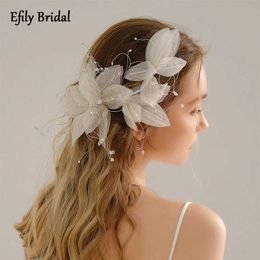 Headbands Effly white flower wedding accessories suitable for womens elegant handmade crystal bridal headbands bridal headbands Q240506