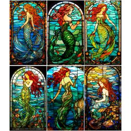 Stitch 40*70CM 5D DIY Full Round Drill Diamond Painting Stained Glass Mermaid Kit Home Decoration Kit Art Craft Mosaic Painting