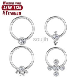 Body Arts F136 Titanium Clicker Piercing Nose Rings Septum Earrings Stud Hinged Segment Daith Labret Tragus 16G Cartilage Body Jewellery d240503