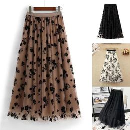 Long Skirt Korean Fashion Harajuku Kawaii Y2k Midi Maxi Tull Autumn Vintage Elastic High Waist Streetwear Black y240419