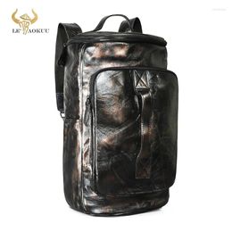 Backpack Real Natural Leather Large Design Men Travel Coffee Daypack Rucksack Fashion Knapsack College School Laptop Bag 3058