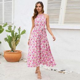Casual Dresses Floral Dress Women Printed Bohemian Beach Style Maxi With Halter Neck Flower Print Women's Summer Sleeveless For A
