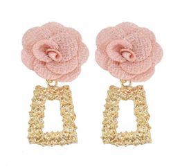 Dangle Chandelier Romantic Pink Flower Drop Earrings For Women Bohemian Geometric Gold Metal Earring Summer Holiday Party Jewelr1679150