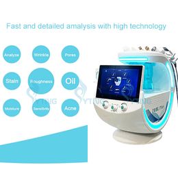 Portable 7 in 1 Hydra Dermabrasion Machine with Skin Analysis Function Intelligent Ice Blue RF Oxygen Jet Peel Water Peeling Hydro Facial Machine