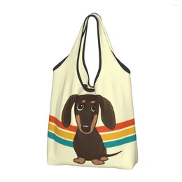 Storage Bags Fashion Printing Cute Chocolate Dachshund Shopping Tote Bag Portable Shoulder Shopper Cartoon Wiener Dog Handbag