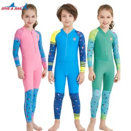 Suits UPF50+ Children Diving Suit Kids Longsleeve Rash Guards AntiUV Thin Style Boys Girls Surfing Jumpsuit Swimwear Wetsuit Kayak