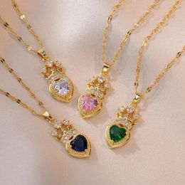 Chains Titanium Steel Crown Necklace Colorful Versatile Clavicle Chain Crystal Pendant Woman