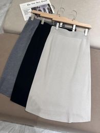 Skirts Ultra Fine Wool Knit Solid Color Skirt