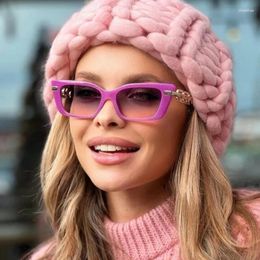 Sunglasses 2024 Fashion Chain Cat Eye Luxury Women Vintage Brand Design Small Frame Sun Glasses Female UV400 Trendy Pink Eyewear