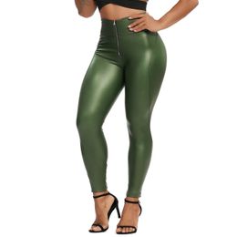 Leggings High Waist Zipper PU Leather Yoga Pants Womens Faux Thin Leggins Sexy Curvy Elastic Tummy Control Ruched Fitness 240506