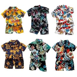 Clothing Sets 1-6 Year Baby Boys Floral Printed Clothes Set Summer Girl Short Sleeve Childrens Shirt Top+Pants 2Pcs Kids Holiday Beach OutfitL2405