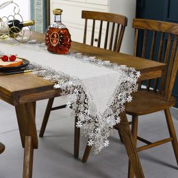 Pads Elegant Lace Embroidered Tablerunner Decorative Cotton Linen White Lace Embroidery Table Runner