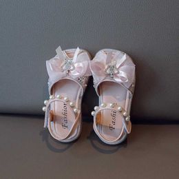 Sandals Girls Sandals Summer Children Baby Lace Bow Rhinestone Crown Princess Kids Pink Dance Performance Shoes Peep-toe Beach Sandals