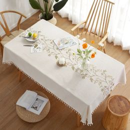 Pads Table Cloth Tassel Cotton Linen Table Cover Washable Tablecloth Elegant White Table Cloth for Kitchen Dinning Room Home