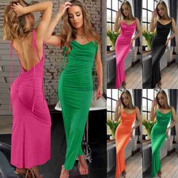 Basic Casual Dresses Designer Dress Fashionable and slim fitting sexy backless pleated camisole dress for women's long dress popular