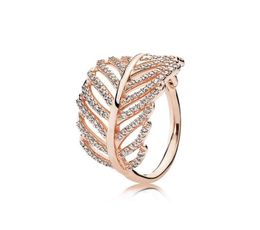 2020 Authentic 925 Sterling Silver Light feather Ring with CZ Diamond Fit Charms Jewellery Fashion Womens Wedding Ring with Gift box2909756