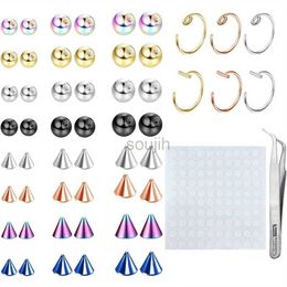 Body Arts Drperfect Stainless Steel Fake Eyebrow Ring Lip Studs Replacement Balls Spike with Sticker Non-Piercing Nose Rings Fake Piercing d240503