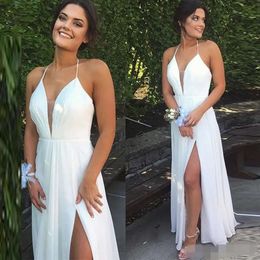 Simple Dresses Sexy Beach 2020 Back Chiffon Side Slit Halter Plunging V Neck Floor Length Wedding Gown Vestido De Novia estido