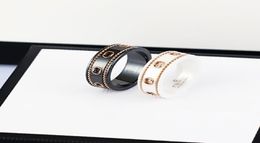 Ceramic band ring double letter Jewellery for women mens black and white gold bilateral hollow G rings fashion online celebrity coup2166599