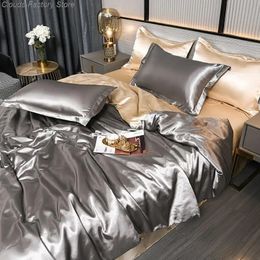 Luxury Emulation Silky Satin Duvet Cover Queen High Quality King Size Smooth Quilt Solid Colour End Comforter 240426