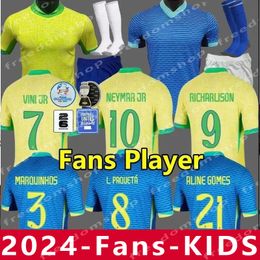 BraziLS Soccer Jersey 2024 Copa America Cup NEYMAR VINI JR Kids Kit Sets 2025 BRasIL National Team Football Shirt 24/25 Home Away Player Version RODRYGO MARTINELLI