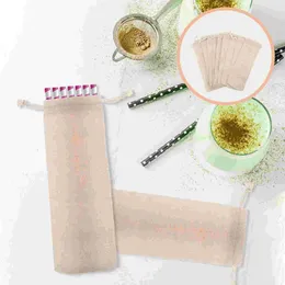Kitchen Storage 10 Pcs Straws For Stainless Steel Drinking Cotton And Linen Pouch Bag Straw Carrying