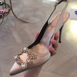 Sandals Rhinestone Luxury Pointed High Heels Women Fashion Diamante Female Party Dress Bridal Shoes Satin Mueller Pumps