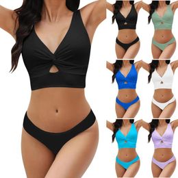 Women's Swimwear Fashion Hollow Out Bikini Set Two Piece Solid Colour With Bra Pad No Steel Support Swimsuit Two-piece