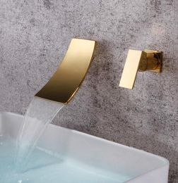 Gold Black Separated Bathroom Sink Faucet Wall Mounted Waterfall Style Cold Basin Water Mixer Chrome Tap7604949