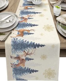 Pads Christmas Reindeer Xmas Tree Linen Table Runners Dresser Scarves Table Decor Washable Dining Table Runners Christmas Decorations