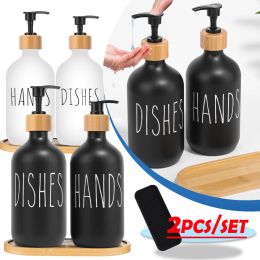 Dispensers Kitchen Sink Dish Soap Dispenser Black Hand Soap Bottle Refillable Farmhouse Shampoo Bodywash Bottle with Waterproof Label
