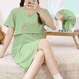 Pregnant women's summer pure cotton, breastfeedable, short sleeved, thin postpartum confinement pajamas, nursing clothes, loose fitting dresses
