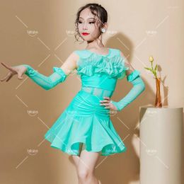 Stage Wear Latin Dance Costumes For Spring And Summer Girls Children's Training Performance Lace Large Skirt