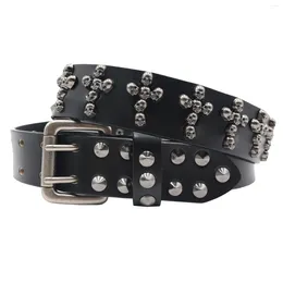Belts Gothic Style Cross Skull Studded Belt Vintage Genuine Leather Cowgirl Punk Luxury Designer Brand For Women