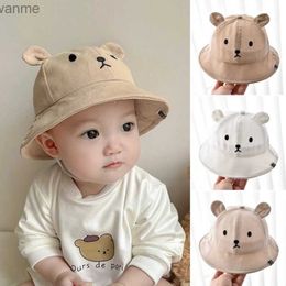 Caps Hats New Spring and Summer Baby Bucket Hat Cute Bear Ear Newborn Panama Hat Solid Outdoor Beach Childrens Baby Boys and Girls Sun Hat WX