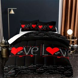 Duvet Cover 3pcs Comforter Set (1*Comforter + 2*Pillowcase, Without ), Love Words Valentine's Day For Boys Girls Super Soft And Comfortable Bedding Digital Print Quilt