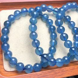 Link Bracelets Natural Aquamarine Bracelet String Charms Strand Exquisite Jewellery Gift Healing Crystal Energy 1pcs 8/10MM