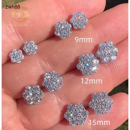 Designer JewelryPass Diamond Tester Classic Flower cluster Moissanite Stud Earrings 925 Sterling Silver Moissanite Hip hop Earring for unisex