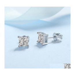 Stud Princess Cut 2Ct Diamond Test Passed Rhodium Plated 925 Sier D Color Earrings Jewelry Couple Gift 220211 Drop Delivery Dhucy 286E