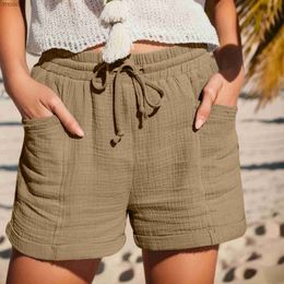 Frauenshorts 2024 Frauen Sommershorts mit elastischen hohen Watt Haus losen lässige Shorts Pocket Street Kleidung WX