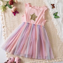Girl's Dresses Toddler Girl Tutu Dress 2024 New Summer Fashion Sleeveless Embroidery Mesh A-Line Princess Dress Sweet Childrens Clothes 2-6Yrs