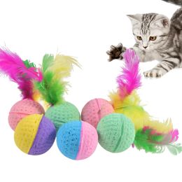 Toys 10PCS Latex Foam Ball with Feather Interactive Ball Kitten Pet Cat Toy