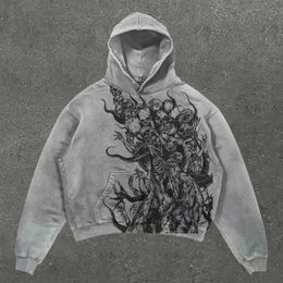 Men's Hoodies Sweatshirts Hip Hop Skull Pattern Extra Large Printed Hoodie Womens Loose Sweatshirt Y2k Gothic Casual Street Couple Top Womens Hoodie Q240506