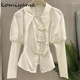 Women's Blouses Komiyama Irregular Pearl Disc Button Shirts Puff Long Sleeve Blusas Mujer Spring Clothes Women Japanese Shirt Tops